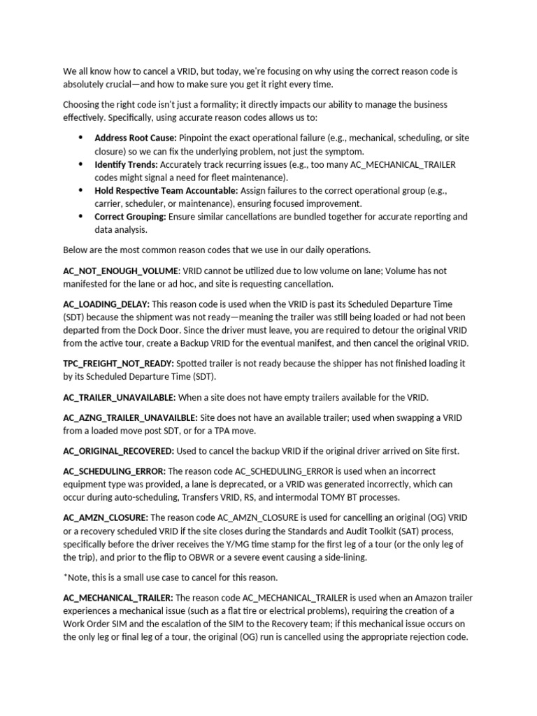 Cancellation Reason Code | PDF