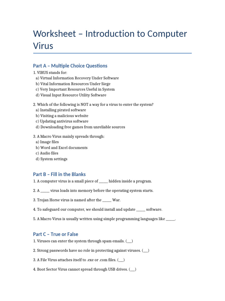 Worksheet Computer Virus | PDF