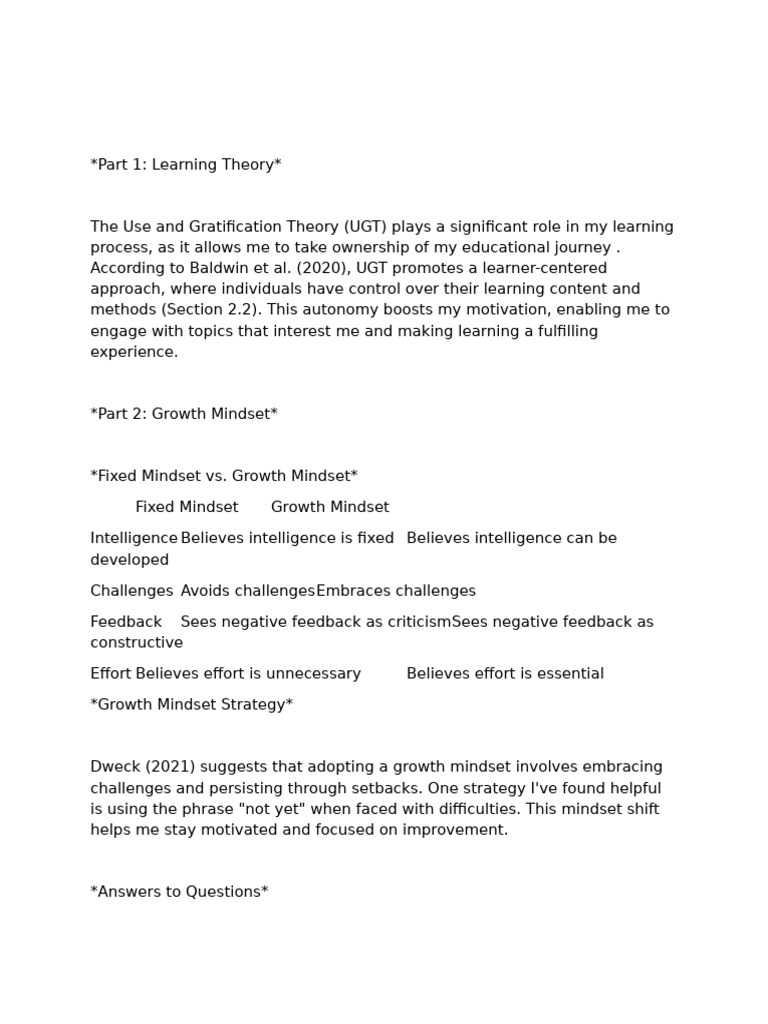 Unit 6 Assignment | PDF | Mindset | Learning
