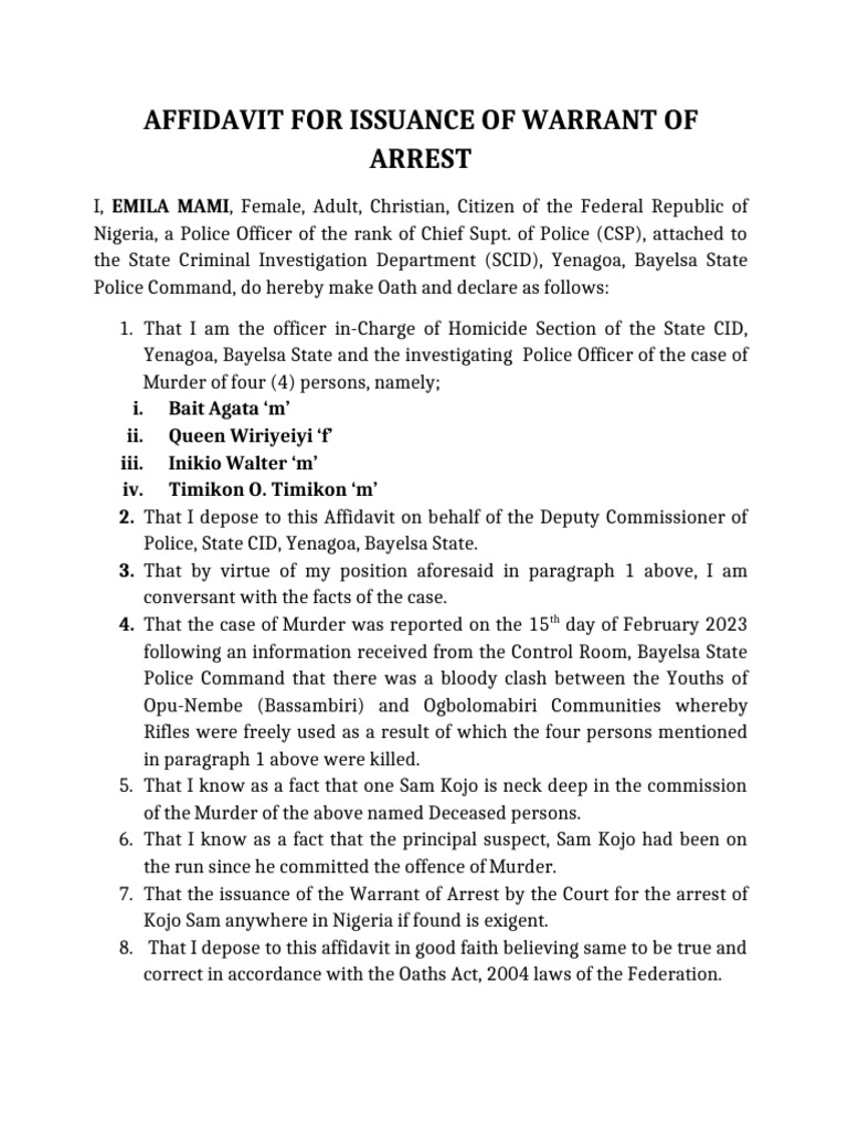 Affidavit for Issuance of Warrant of Arrest | PDF