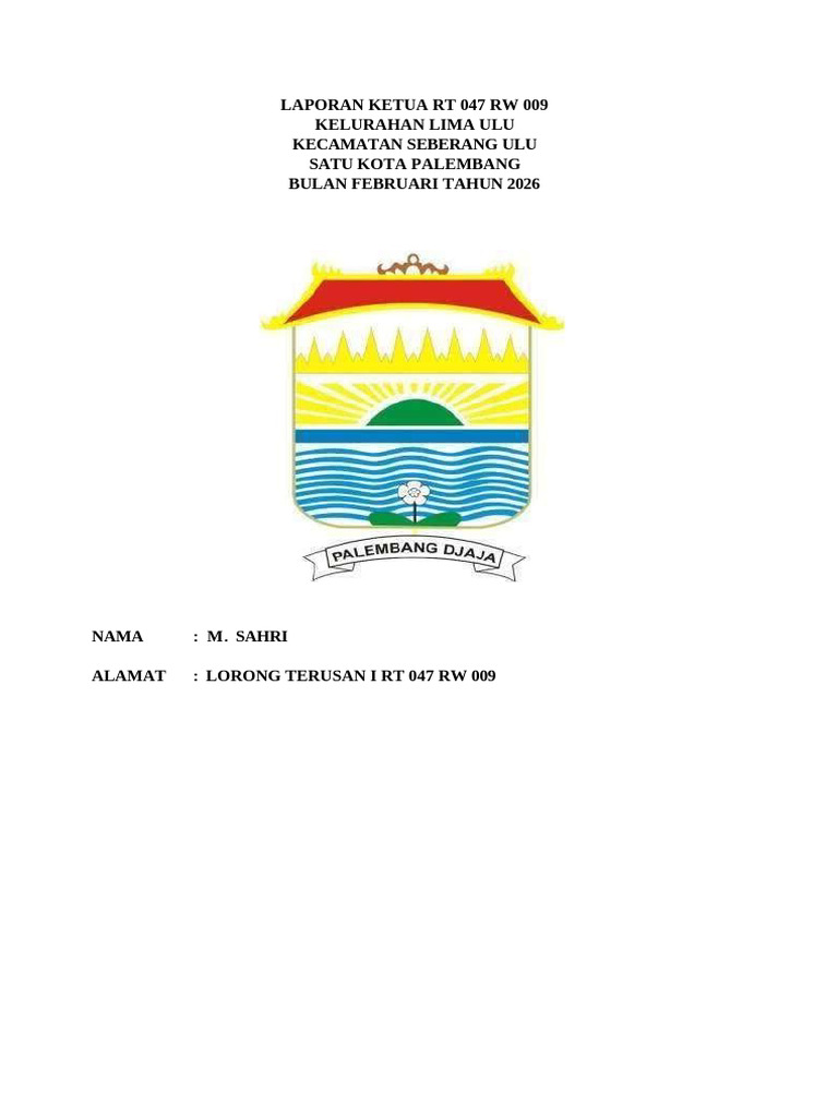 Laporan Ketua Rt 47 Rw 09 Feb | PDF