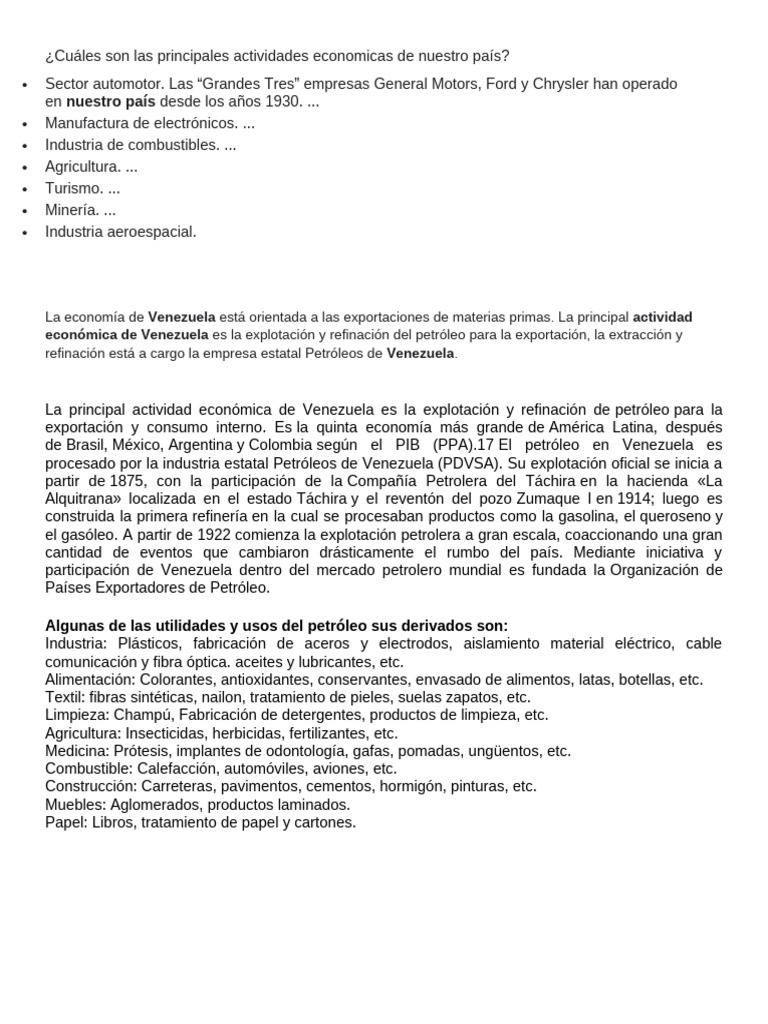 Cuáles Son Las Principales Actividades Economicas de Nuestro País | PDF ...