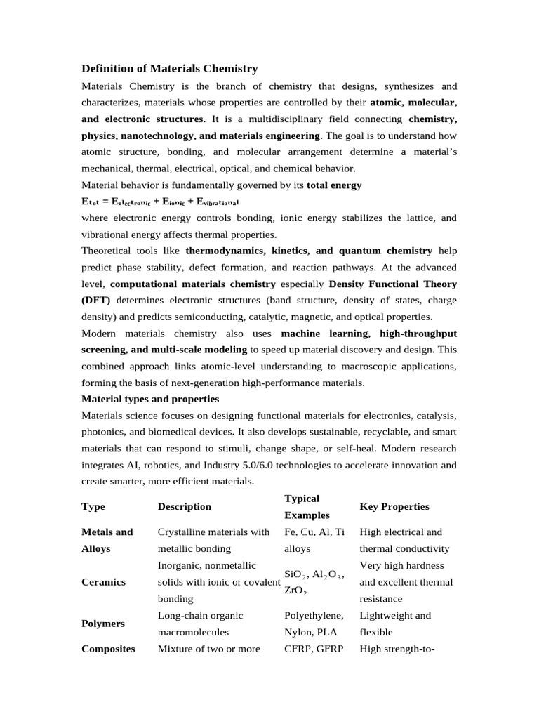 Definition of Materials Chemistry.docx handouts | PDF | Crystal ...