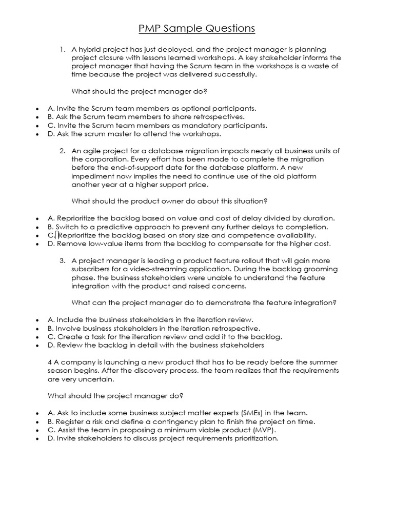 PMP Sample Questions Discussion for 24th Dec 2022 | PDF | Business