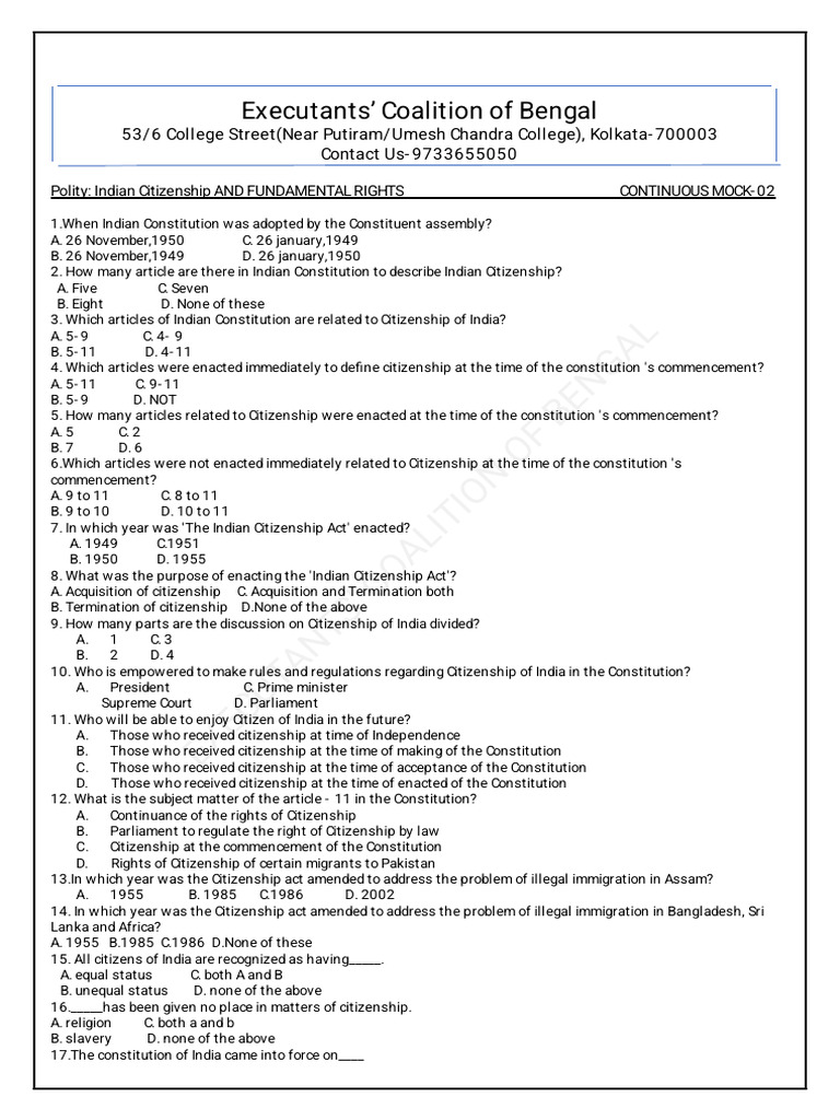 Polity Questions & Answers_Citizenship | PDF | Citizenship | Naturalization