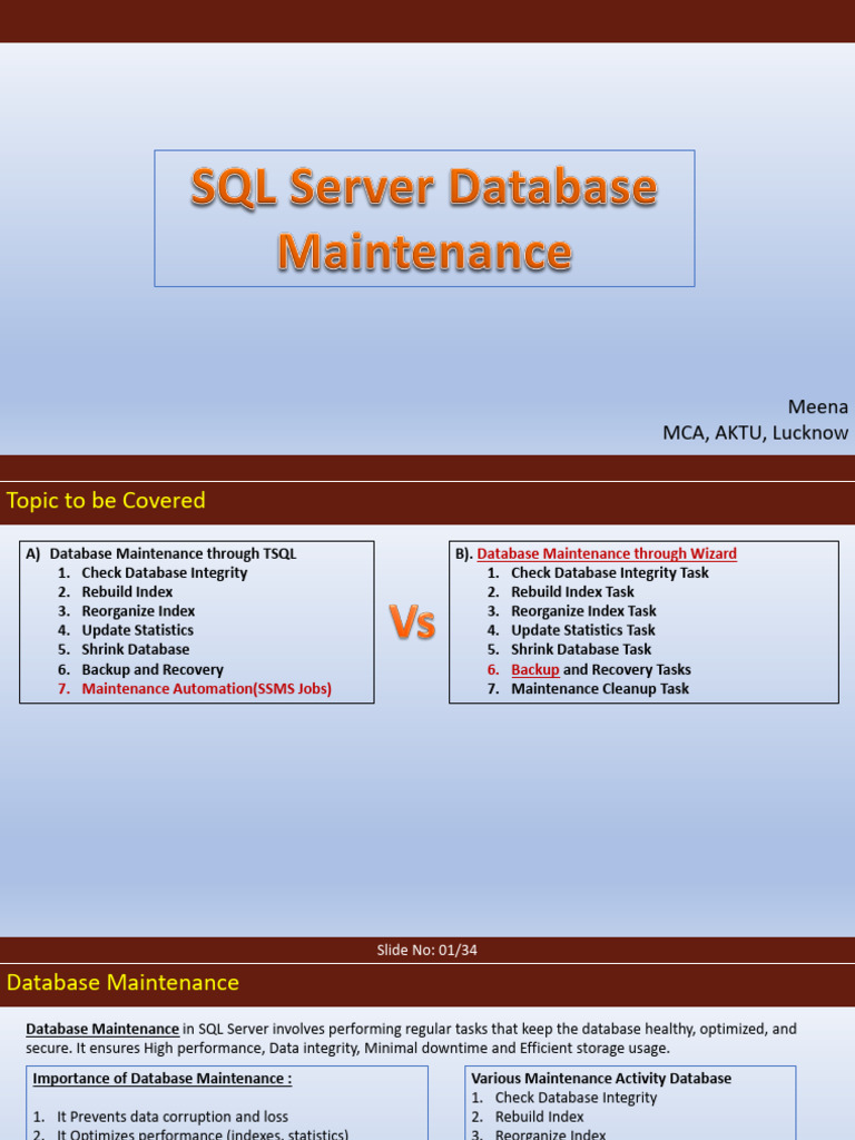 Database Maintenance in SQL Server | PDF | Database Index | Databases
