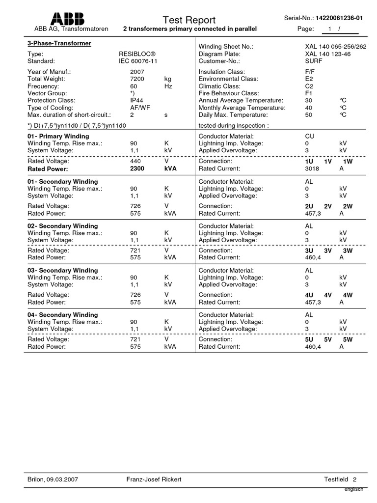 ABB - Test Report | PDF | Transformer | Electrical Resistance And ...