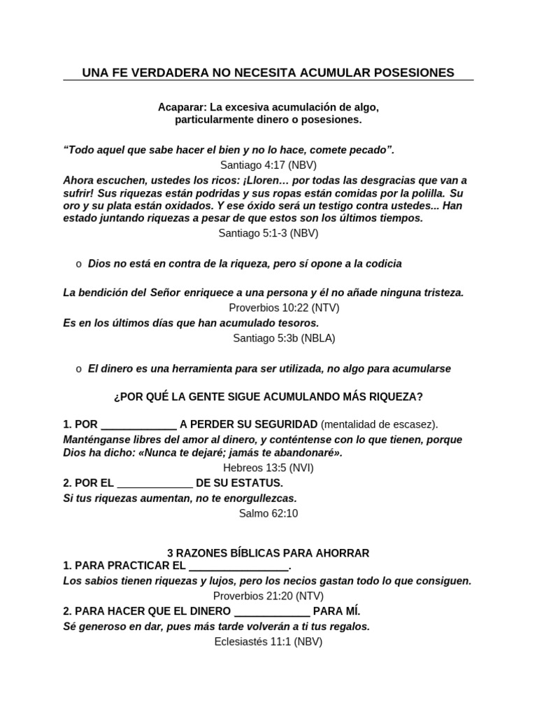 Una Fe Verdadera No Necesita Acaparar Posesiones-1 | PDF | Fe | Iglesia ...