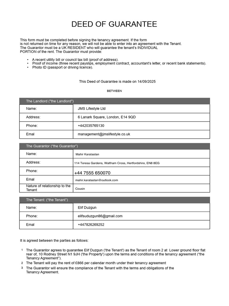 Guarantor form | PDF | Leasehold Estate | Lease