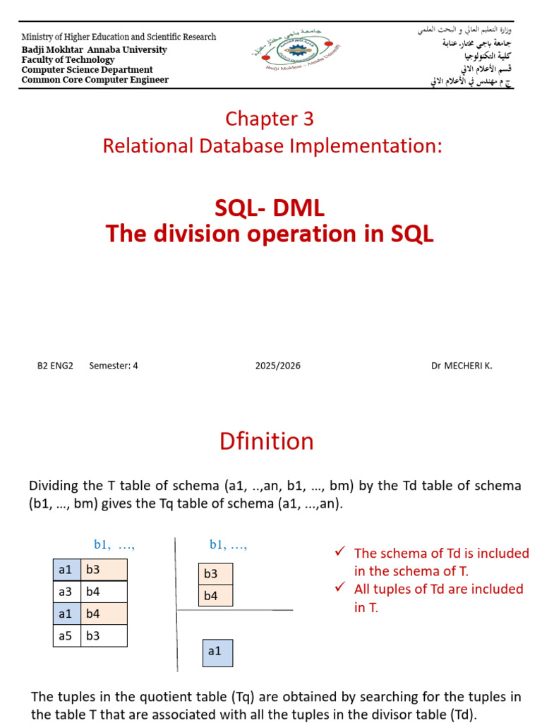 Chapter3 Division SQL-dml 25 26 | PDF | Databases | Information ...
