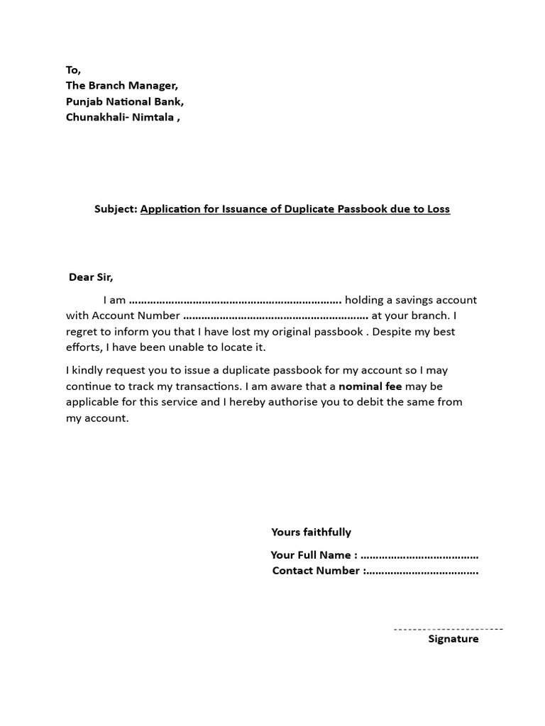 Passbook Lost Application | PDF