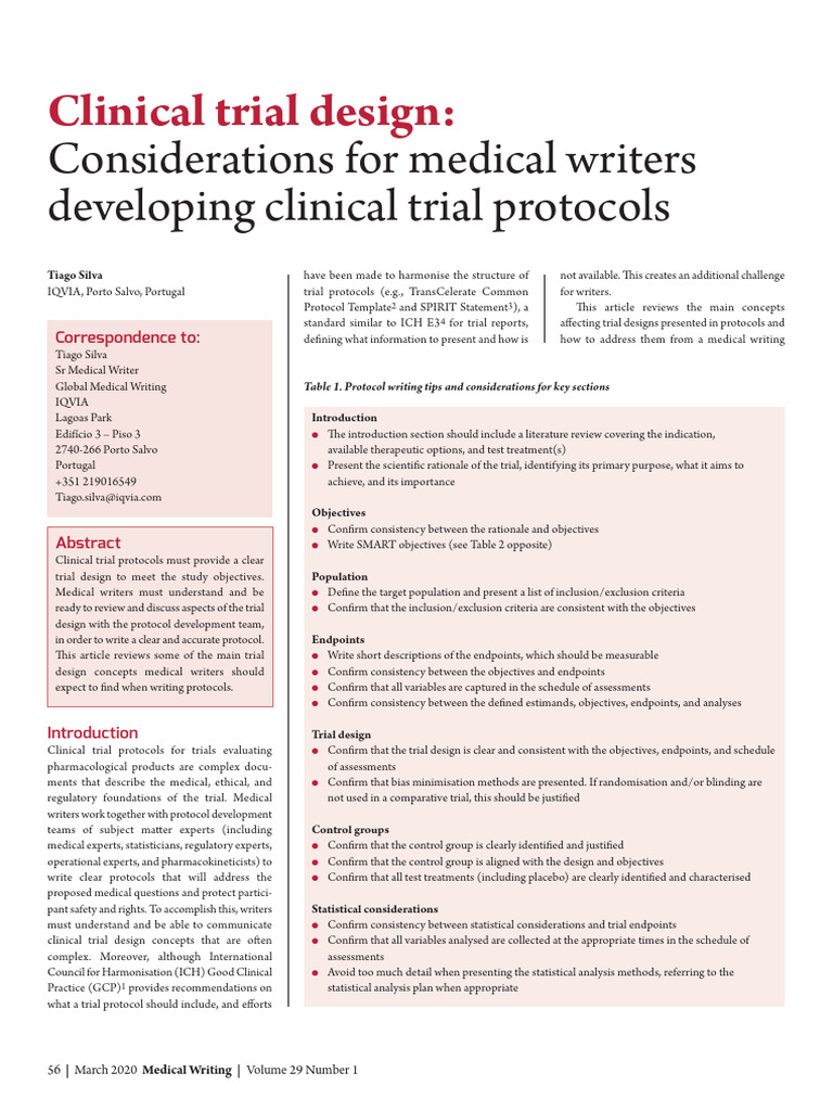 Clinical Trial Design Considerations for Medical Writers Developing ...