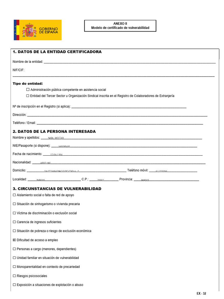 EX32. Formulario Autorización de Residencia Por Circunstancias ...