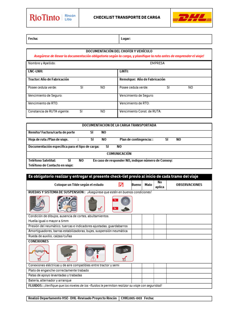 1.9 Checklist Transporte de Carga - DHL Op RT | PDF | Industria ...