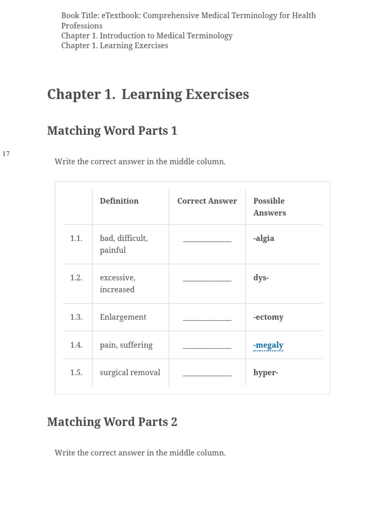 Chapter 1 Learning Excersises | PDF | Edema | Inflammation