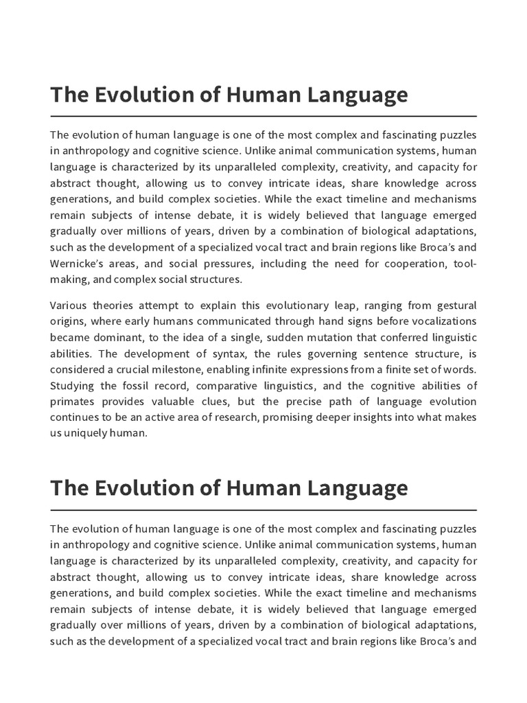 The Evolution of Human Language 15pages | PDF | Syntax | Evolution