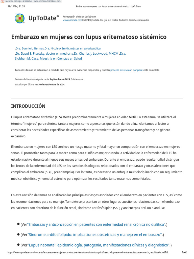 Pregnancy in women with systemic lupus erythematosus - UpToDate.en.es ...