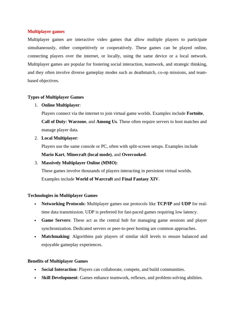 Multiplayer Games | PDF | Latency (Engineering) | Computer Network