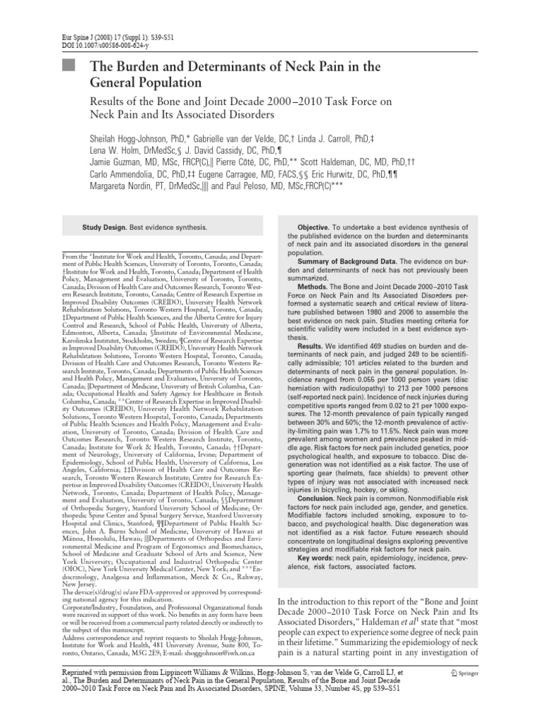 The Burden and Determinants of Neck Pain in the (Evidencia de ...
