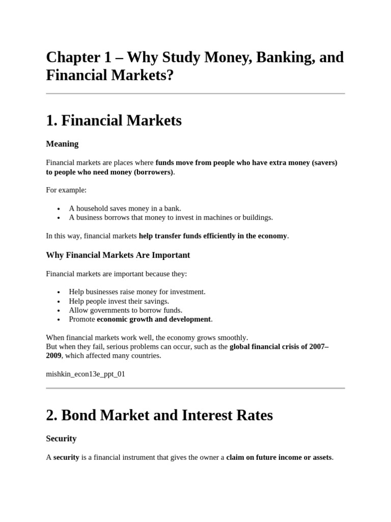MONEY BANKING , CHAPTER 1 | PDF