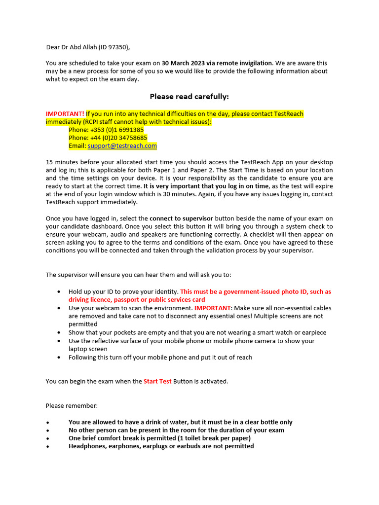 Remote Invigilation - Exam Day | PDF | Headphones | Telephone