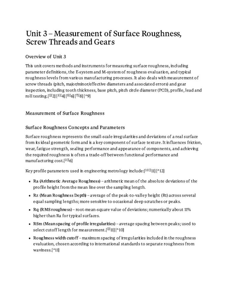 Unit 3 – Measurement of Surface Roughness, Screw Threads and Gears ...