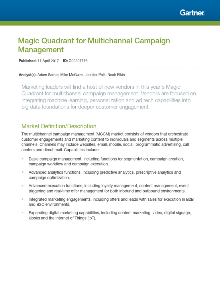 Magic Quadrant for Multichannel Campaign Management | PDF | Marketing ...
