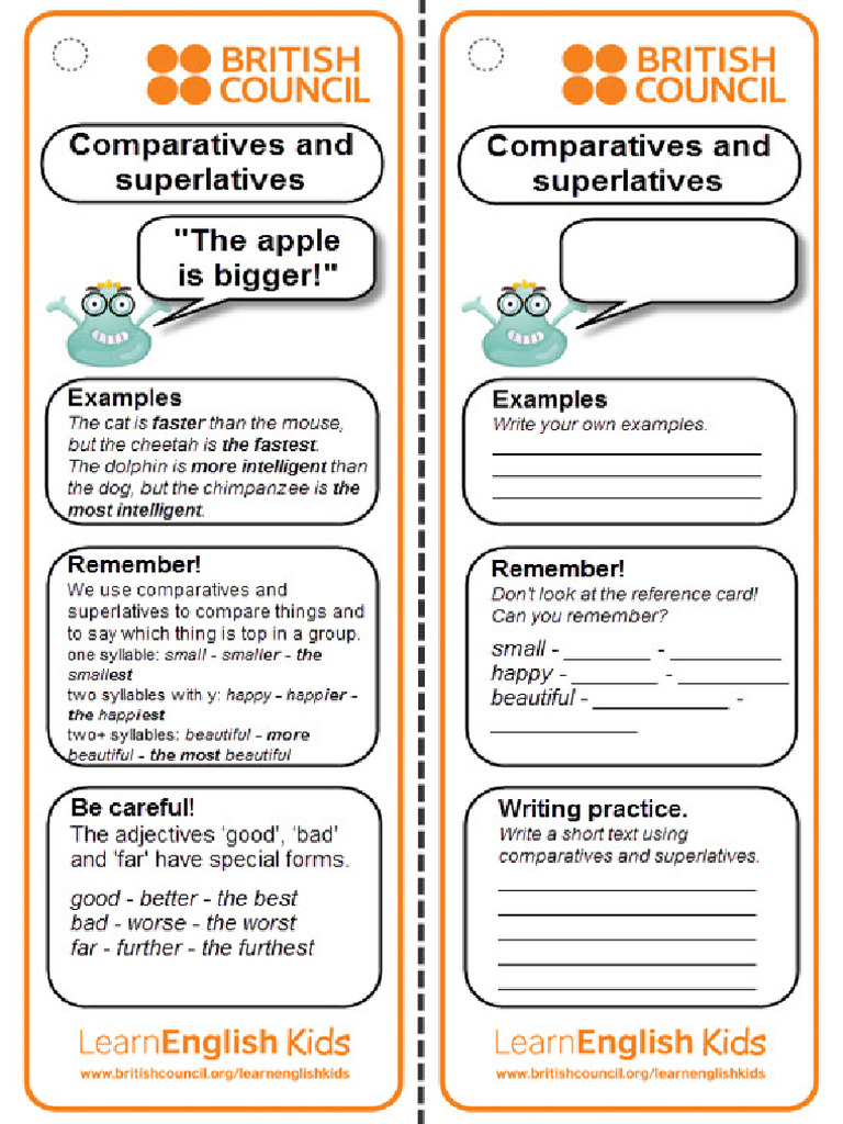 Grammar Practice Reference Card Comparatives and Superlatives | PDF