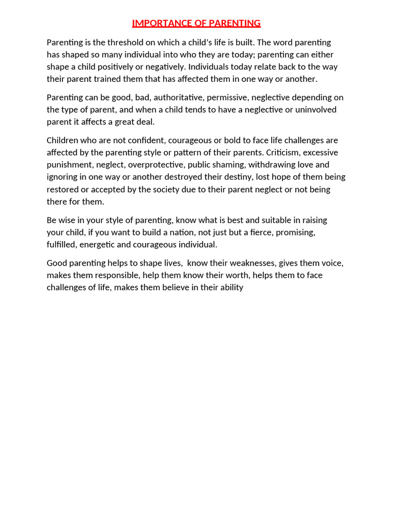 Importance of Parenting | PDF