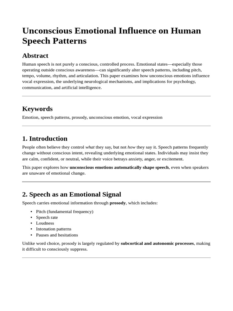 Unconscious Emotional Influence on Human Speech Patterns | PDF ...