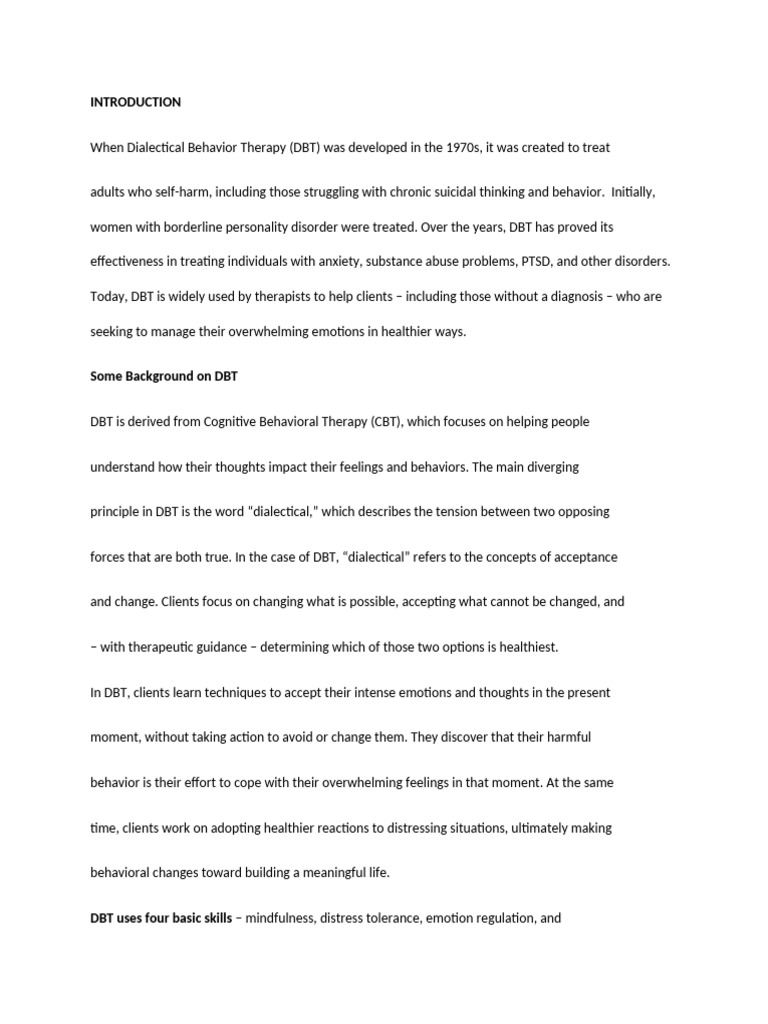 DBT Intro | PDF | Dialectical Behavior Therapy | Abnormal Psychology