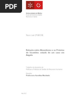 Relação entre Absentismo e os Prémios de Incentivo