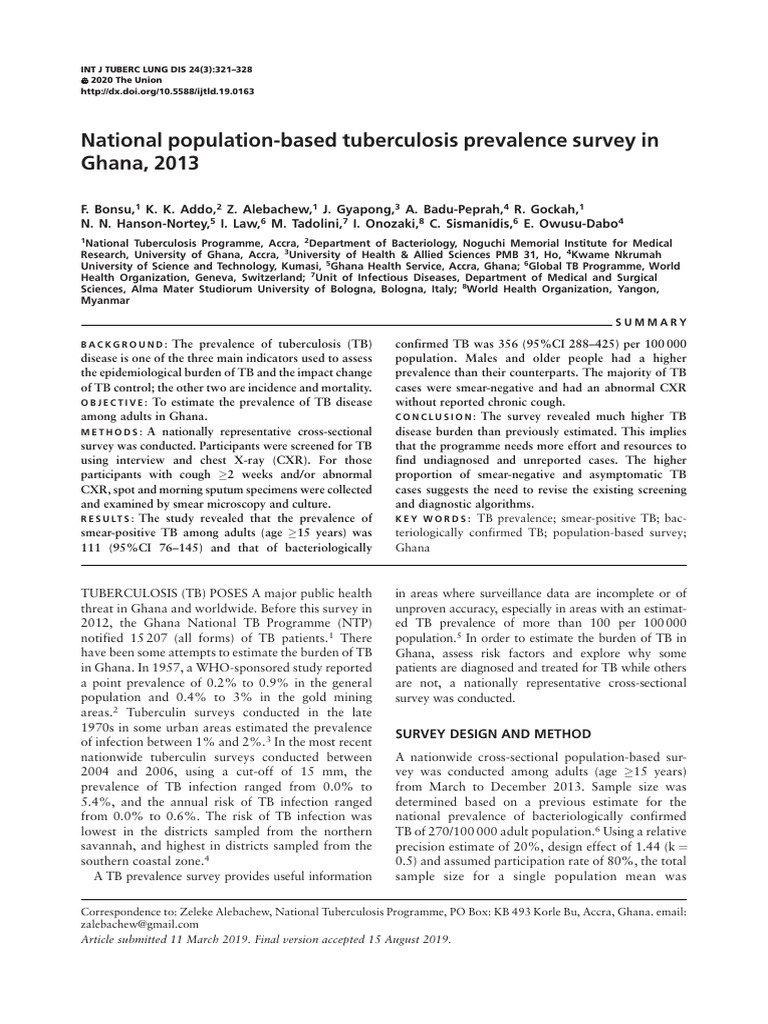 National Population Based Tuberculosis p | PDF | Tuberculosis ...