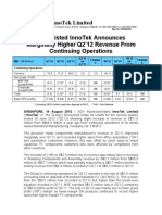 SGX-Listed InnoTek Announces Marginally Higher Q2'12 Revenue From Continuing Operations