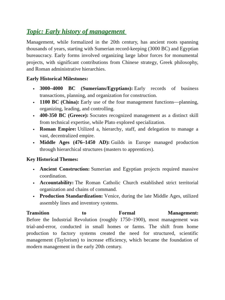 Mgt- Early History of Management | PDF
