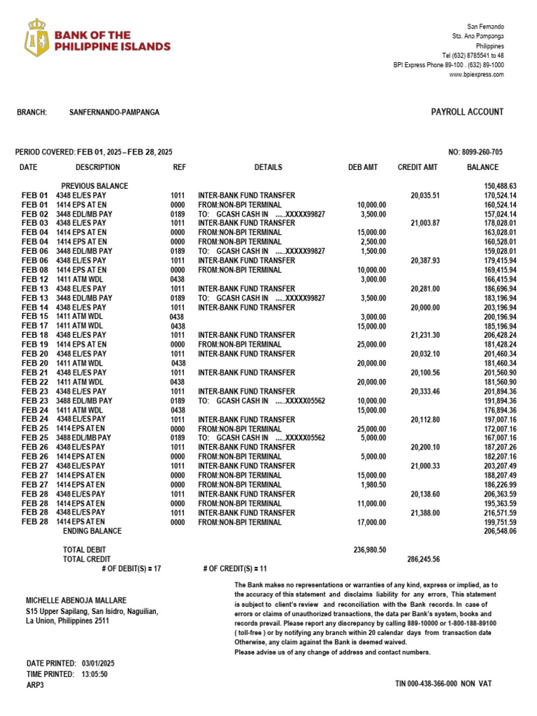 Bpi Bank Statement | PDF | Service Industries | Financial Technology