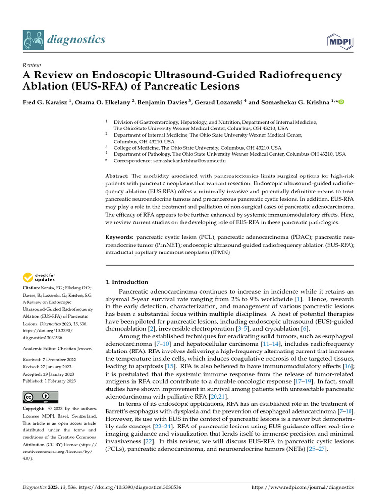 A Review on Endoscopic Ultrasound-Guided Radiofrequency Ablation (EUS ...