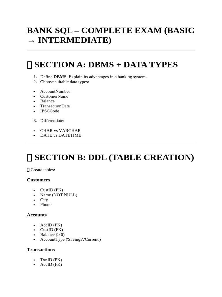 BANK SQL Word Practice | PDF