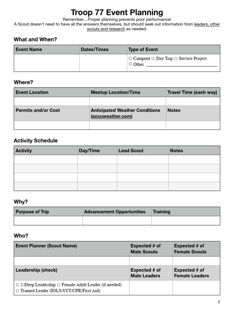 Troop 77 Event Planning Form | PDF