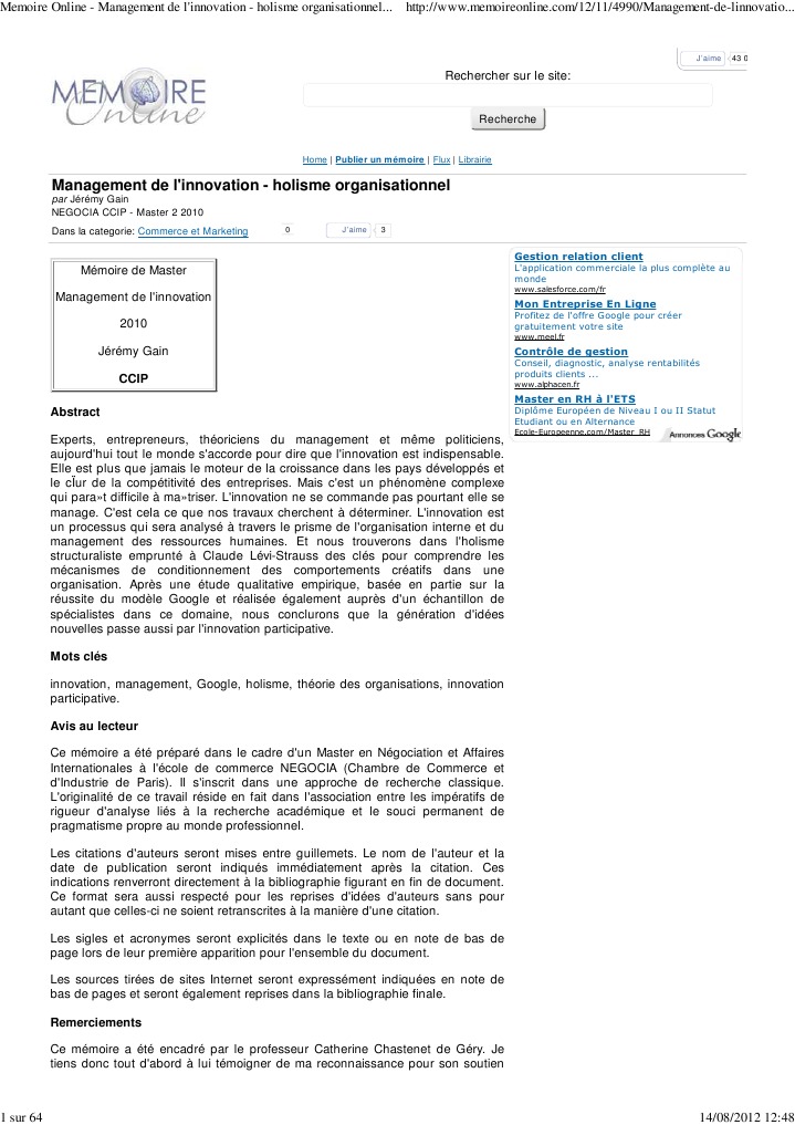 Management De Linnovation - 