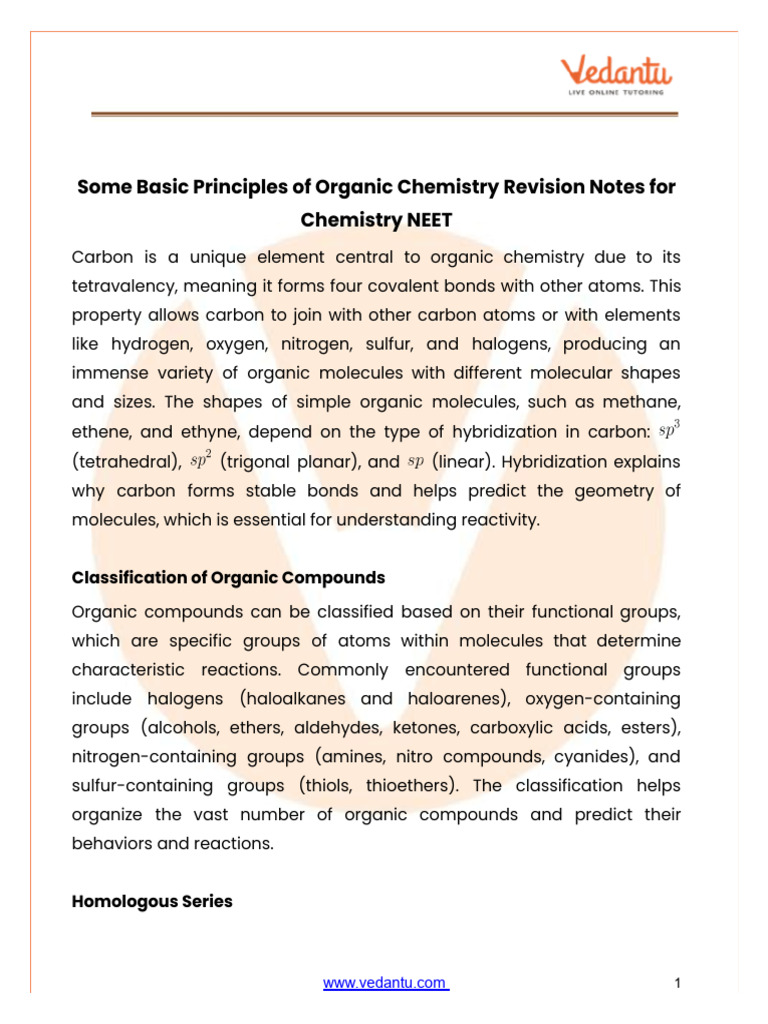 Some Basic Principles Of Organic Chemistry NEET Notes - 2026 Free PDF ...