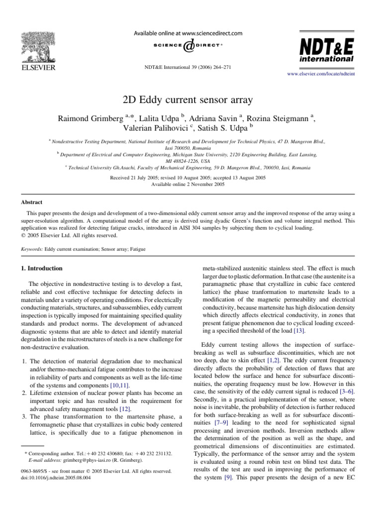 2D Eddy Current Sensor Array | PDF | Nondestructive Testing | Fatigue ...