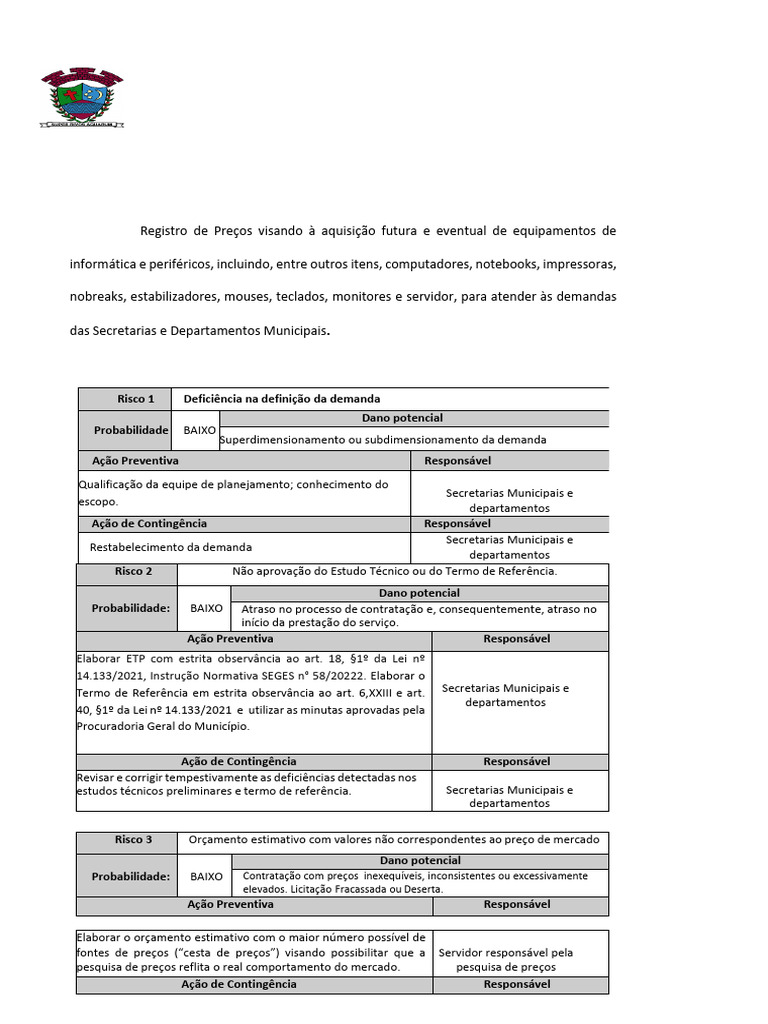 Anexo II - Mapa de Risco | PDF