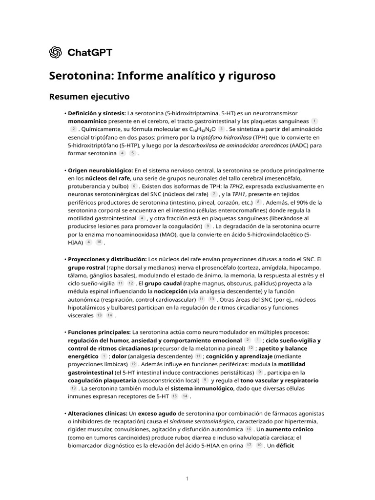 Serotonina - Informe Analítico y Riguroso | PDF