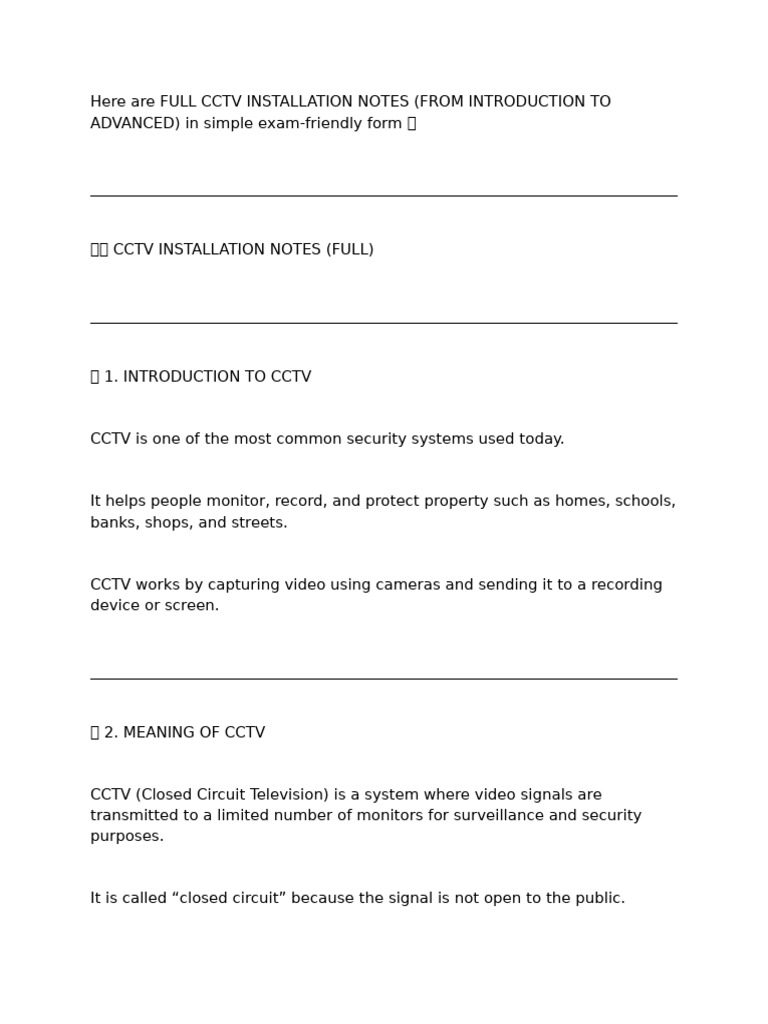 CCTV installation notes | PDF | Closed Circuit Television | Video