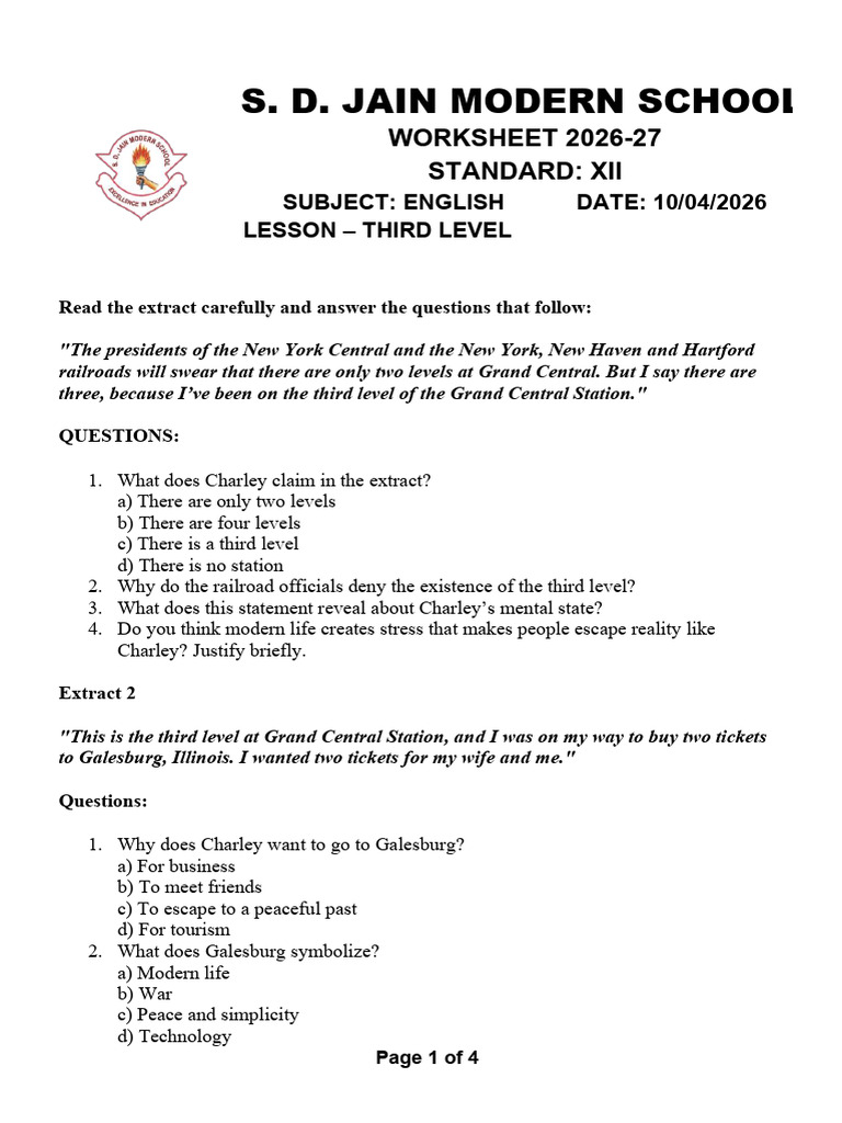 Grade 12 Third Level Worksheet Copy Copy | PDF