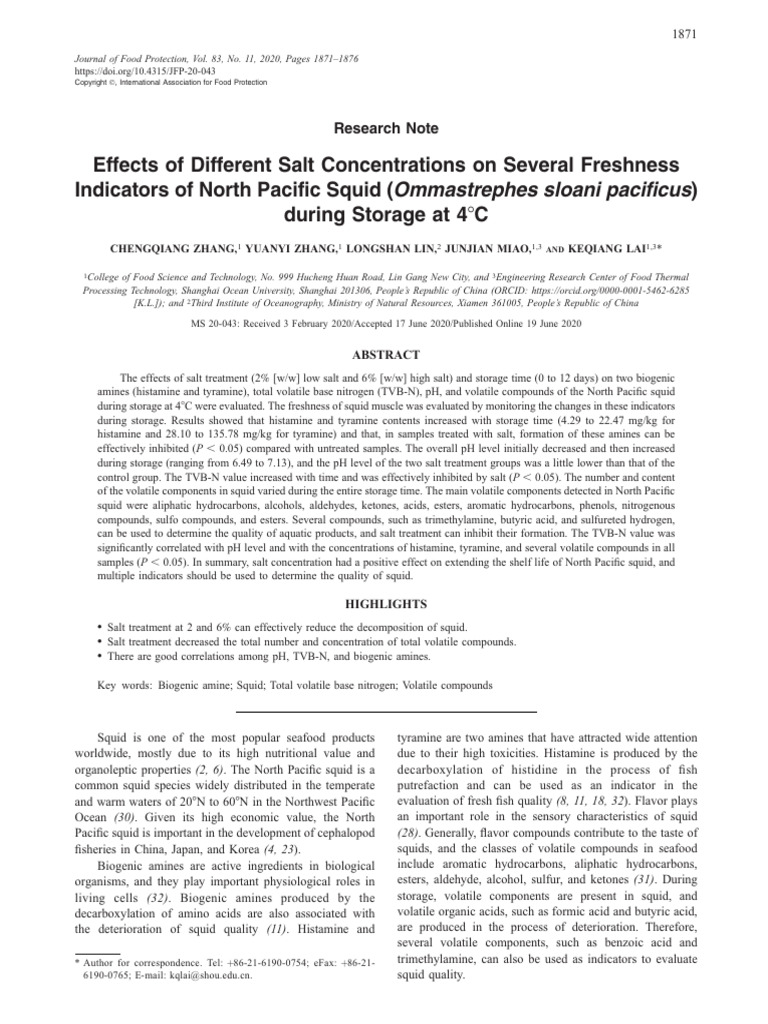 Effects of Different Salt Concentrations on Several Freshness ...