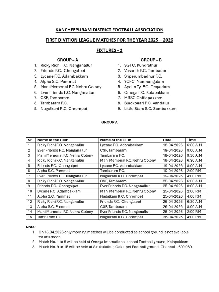 KDFA_Fixtures_2_2025-2026 | PDF | Chess Openings | Chess