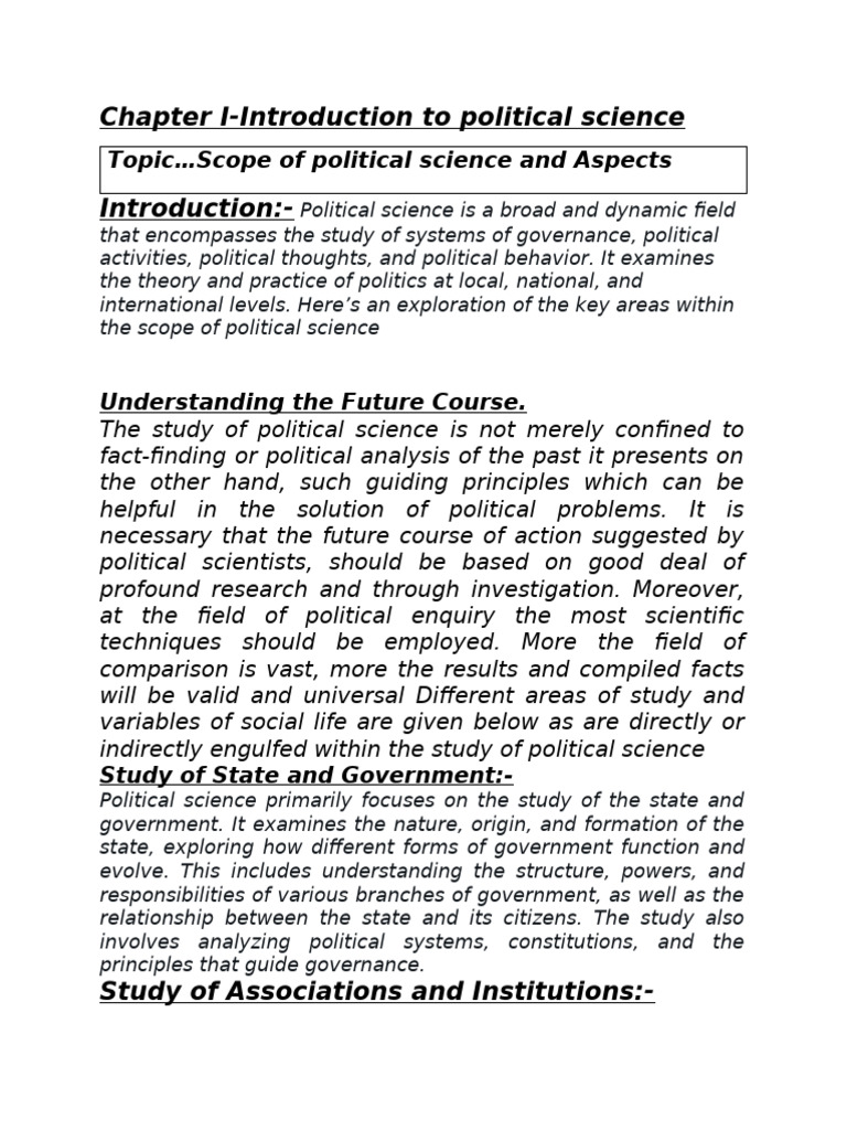 Chapter I scope and apects of political science | PDF | Governance ...