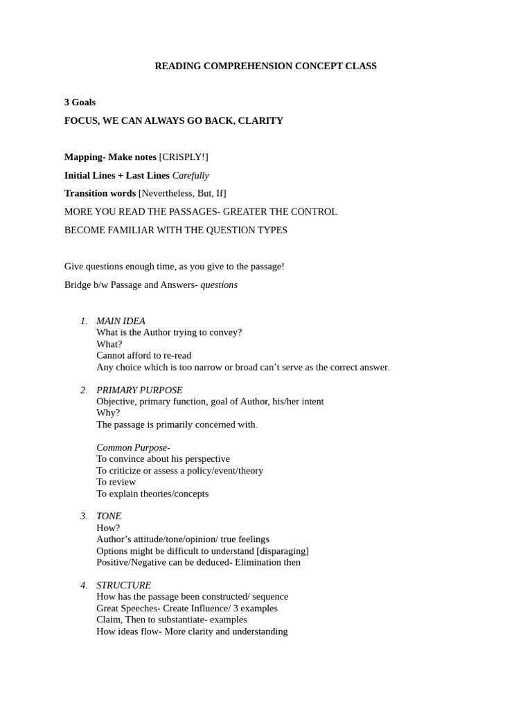 Reading Comprehension Concept Class | PDF